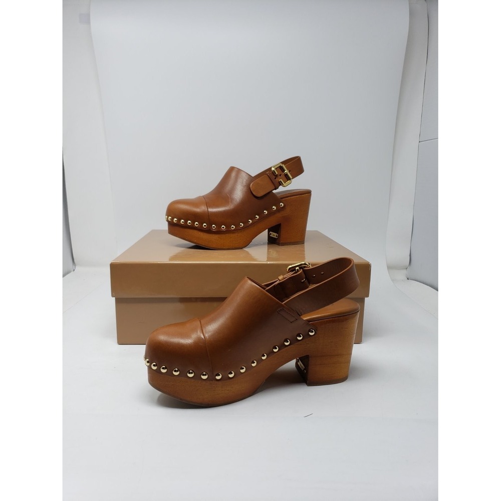 Chloé Chloe Platform Clogs EU 36 Ginger Brown Upper NIB gold-tone stud trim